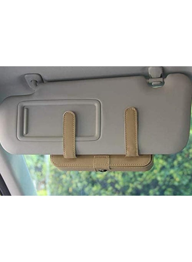 Car Tissue Holder PU Leather Clip Car Sun Visor Tissue Box Holder for Facial Tissue and Other Napkin Papers - Beige - Image 3